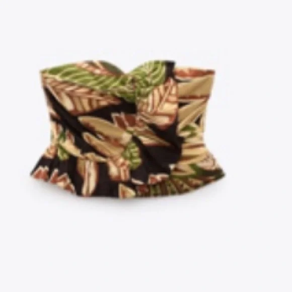 Zara linen blend ruffled printed  top - Picture 3 of 7